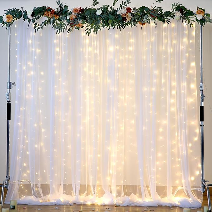10ft x 15ft White Tulle Backdrop Curtain for Parties Sheer Fabric Backdrop Curtains for Wedding Baby Shower Bridal Shower Birthday Photo Backdrop Drapes Background Wall Decorations 2 Panels 5ft x 15ft