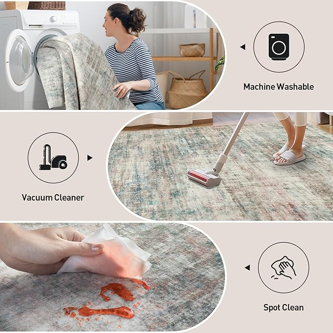 4x6 Area Rugs Washable Rug: Modern Abstract Living Room Rug Soft Anti-Skid Thin Carpet Indoor Floor Non-Shedding Carpets for Bedroom Dining Room Farmhouse Nursery Home Office - Multi Color