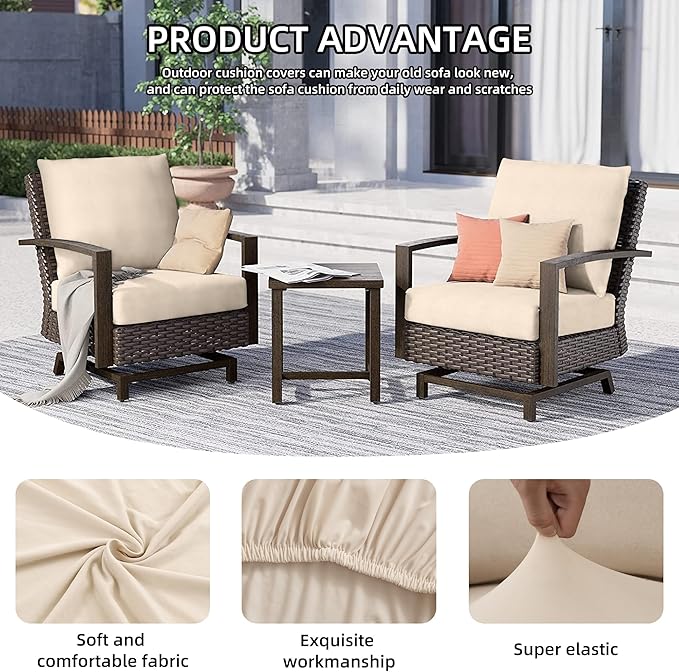 12Pcs Outdoor Cushion Covers, Patio Cushion Covers,Stretch Elastic Slipcovers, Replacement Washable & Reusable Furniture Protector for Patio Couch (Beige,Cover Only)