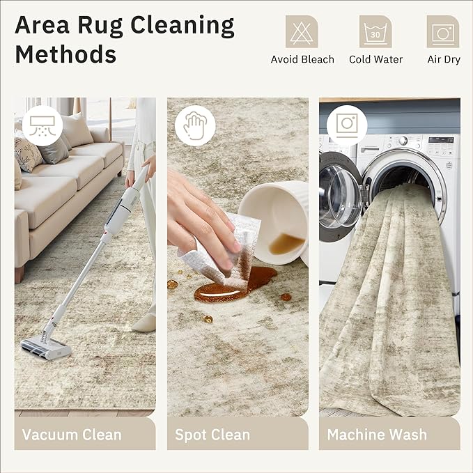 2x3 Washable Rugs for Kitchen, Floor, Entryway, Powder Room Small Area Rug Non-Slip Vintage Low Pile Throw Door Mat Beige/Gray