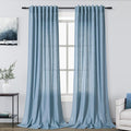 2 Panels Set Dusty Blue Linen Curtains 105 Inches Long for Living Room Extra Long Back Tab Curtains Neutral Farmhouse Light Filtering Semi Sheer Linen Drapes Ceiling to Floor for Large Window