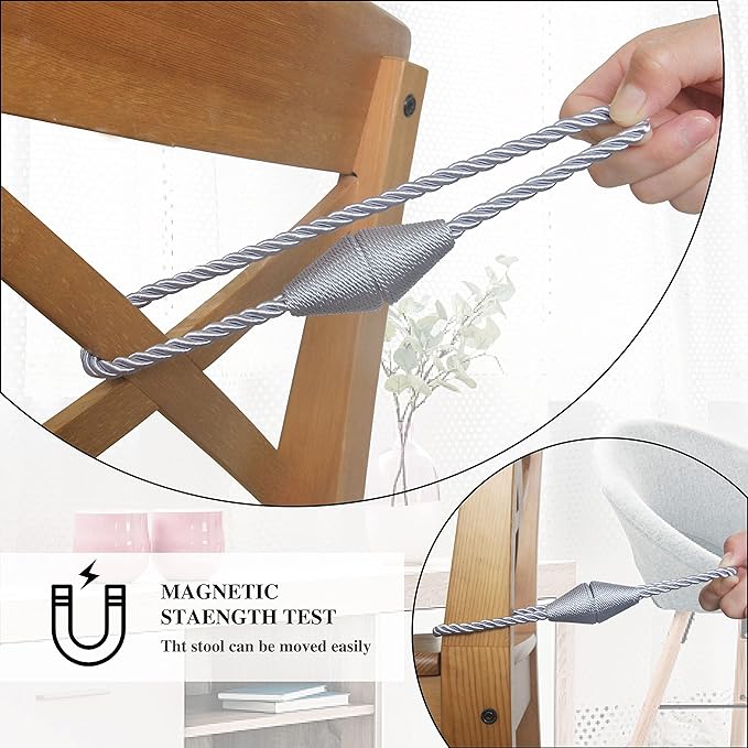 2 Pack Magnetic Curtain Tiebacks Rope Modern Handmade Curtain Tie Backs Decorative Drapes Weave Holdbacks for Window Décor, Grey