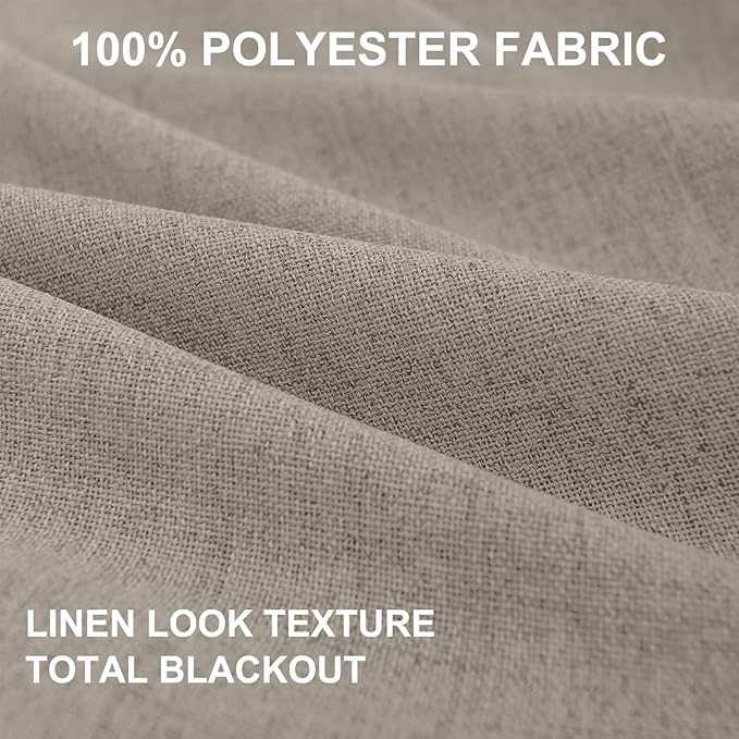 100% Blackout Shield Linen Blackout Curtains for Bedroom 63 Inches Long, Back Tab/Rod Pocket Living Room Drapes, Thermal Insulated Blackout Curtains 2 Panels Set, 50" W x 63" L, Faux Linen