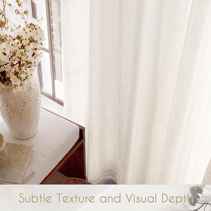 2 Panels Set Cream Linen Curtains 108 inches Long For Living Room Neutral Rustic Farmhouse Light Filtering Semi Sheer Linen Drapes 108 inch Ceiling To Floor For Large Window Villa Hallway Ivory 9 FT