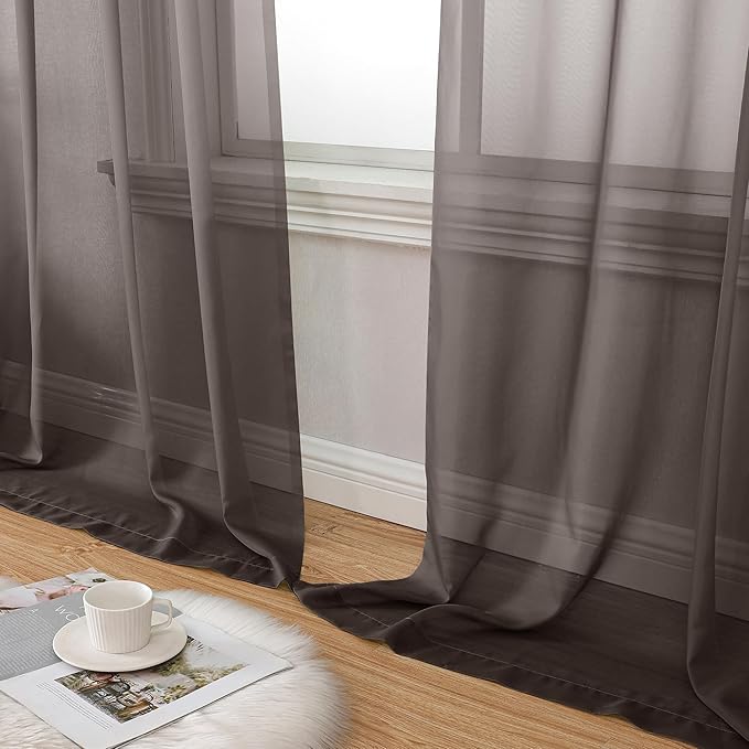 Aiyufeng Chocolate Brown Sheer Curtains 84 Inches Long 2 Panels, Solid Voile Rod Pockets Stylish Breathable Drapes Window Treatment for Kid's Room/Bedroom/Living Room, 40W x 84L, Chocolate Brown