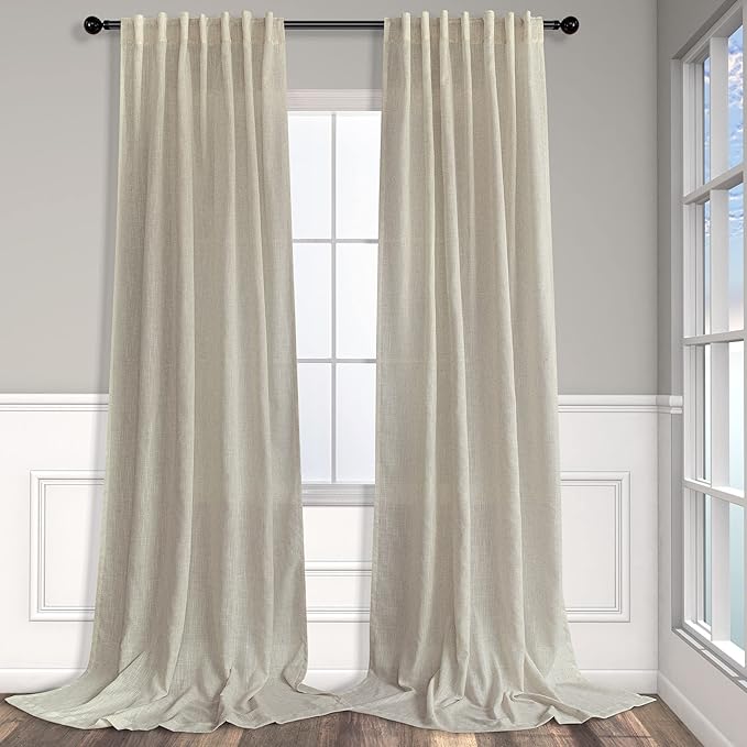102 Inch Linen Curtains for Living Room Dinning 2 Panels Back Tab Pocket Light Filtering Burlap Farmhouse Large Window Drape Flax Linen Beige Tan Curtain 102 Inches Long for Sliding Glass Door Bedroom
