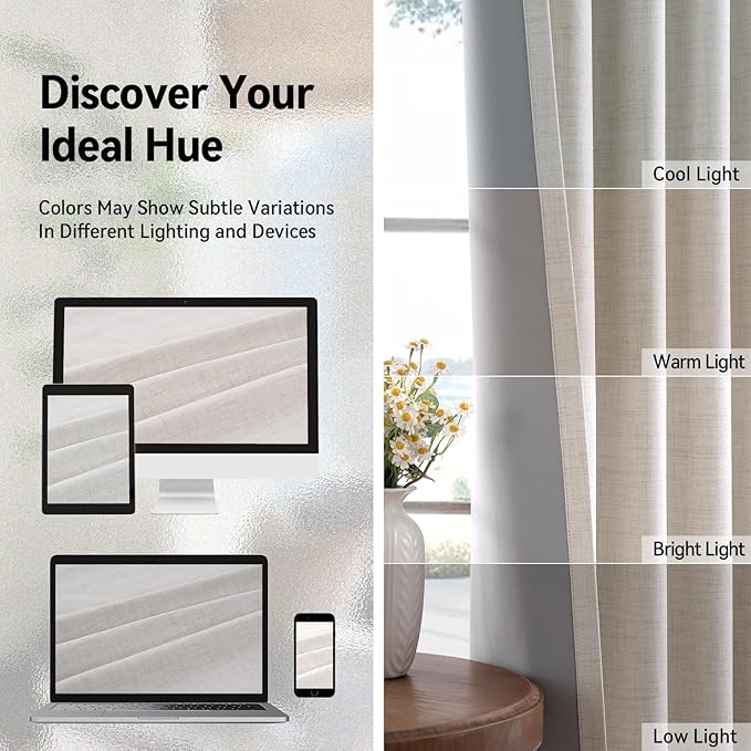 100% Blackout Shield Linen Blackout Curtains for Bedroom, Beige Grommet Curtains for Living Room, Thermal Insulated Room Darkening Drapes for Nursery, Boho Home Decor, 40" W x 45" L, 2 Panels