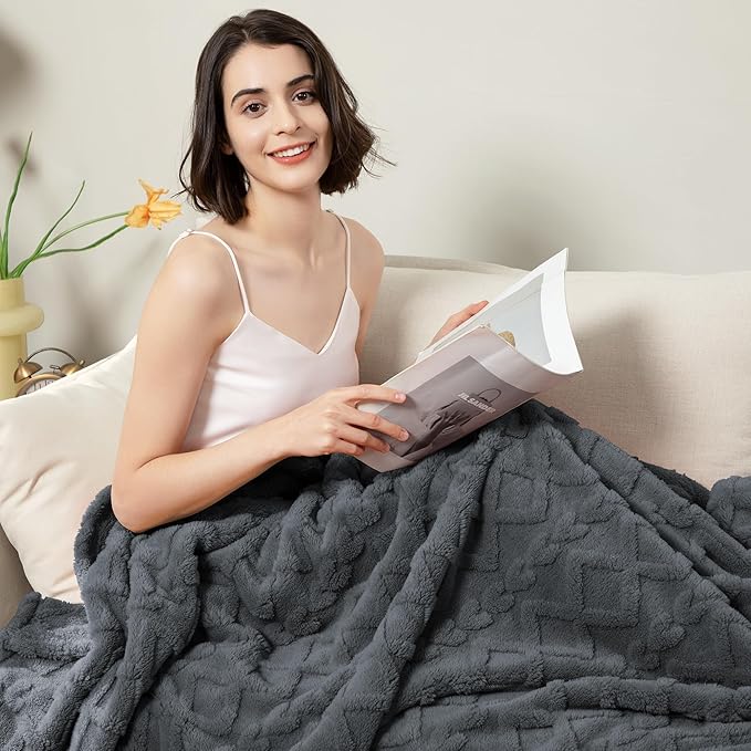 Aganear Twin Blanket - 3D Stylish Design, Luxury Portable Lightweight Blanket Super Soft, Fluffy, Warm, Cozy, Fuzzy for Couch Living Room Bed Outdoors Office Travel(60"×80", Gray)