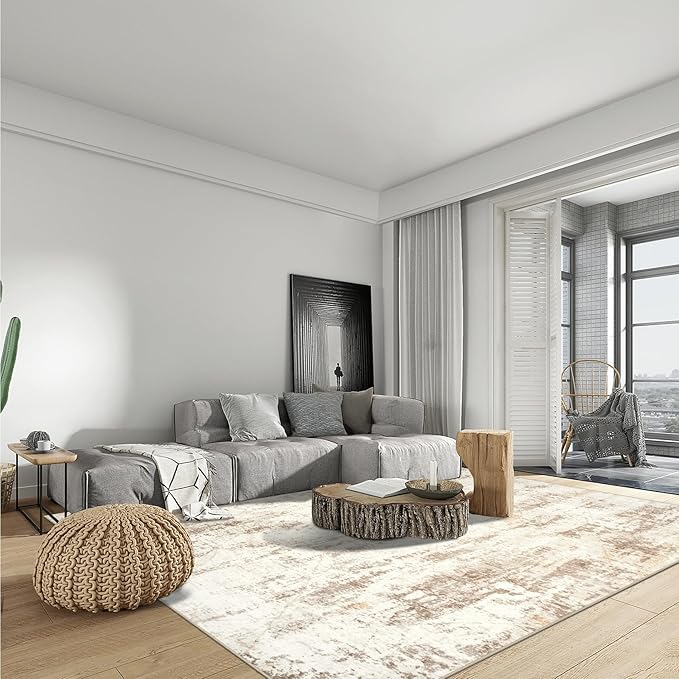 6x9 Area Rugs Washable Rug: Large Modern Abstract Living Room Rug Soft Anti-Skid Thin Carpet Indoor Floor Non-Shedding Carpets for Bedroom Dining Room Farmhouse Nursery Home Office Beige Grey
