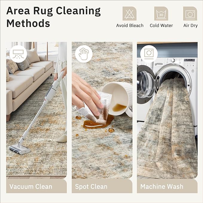 Abstract Rug 5x7 Machine Washable Area Indoor Orange Low Pile Non-Slip Foldable Thin Accent Rugs for Bedroom Living Room Dining Room
