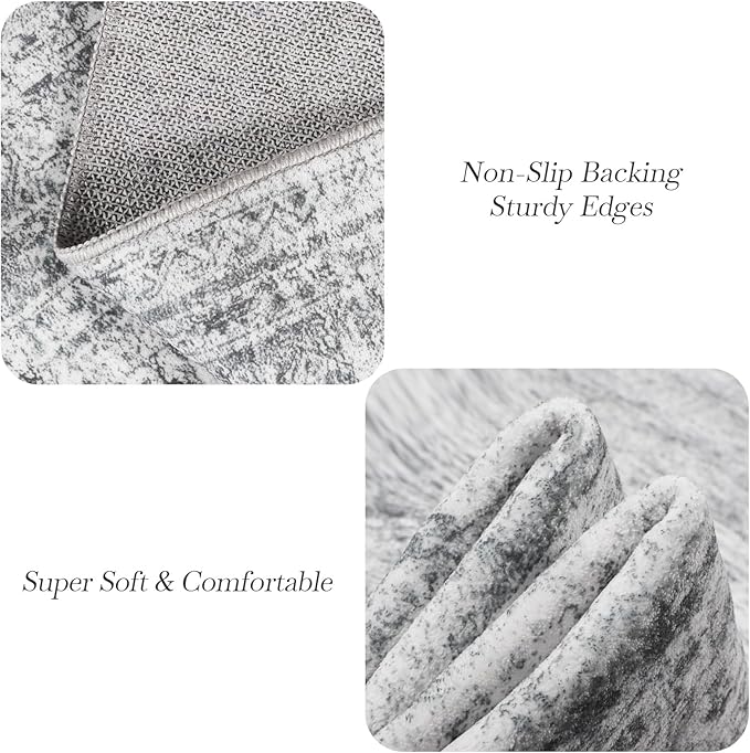 6x6 Grey Round Rug 6ft Living Room Circle Rug Gray Vintage Round Area Rug Non Slip Indoor Carpet for Dining Room Bedroom