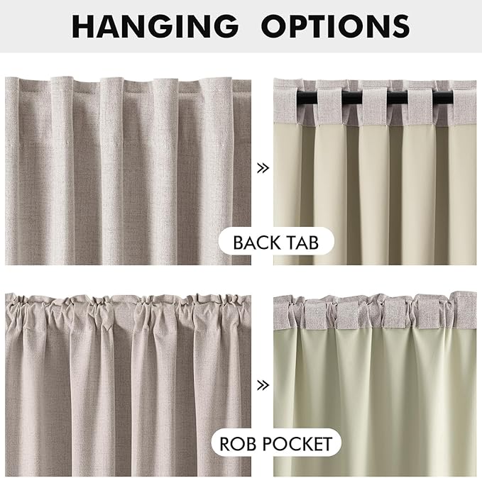 MIULEE 100% Blackout Linen Curtains for Bedroom, Ivory Solid Luxury Decor Thermal Insulation Room Darkening Drapes for Living Room Nursery Back Tab Rod Pocket 42 x 72 Inches, 2 Panels