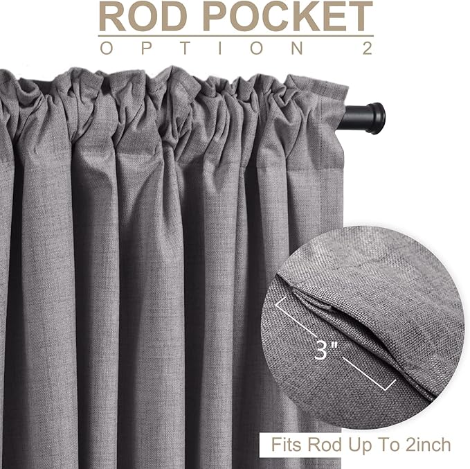 100% Blackout Shield Linen Blackout Curtains for Bedroom 72 Inches Long, Back Tab/Rod Pocket Living Room Drapes, Thermal Insulated Blackout Curtains 2 Panels Set, 50" W x 72" L, Darkgray