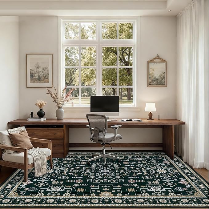 3x5 Area Rugs Living Room Rug: Washable Vintage Boho Medallion Rug No Slip Stain Resistant Soft Carpet Indoor Floor Large Carpets for Bedroom Dining Room Farmhouse Nursery Hallway Home Office Black