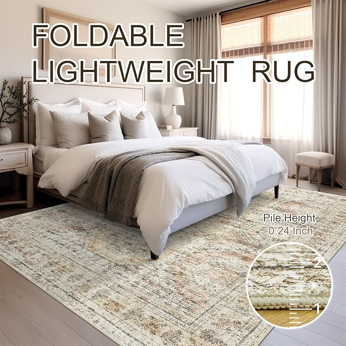 6x9 Area Rug for Living Room Washable 6x9 Non-Slip Modern Rugs for Bedroom Dinning Room Ultra-Thin Indoor Brown Pink