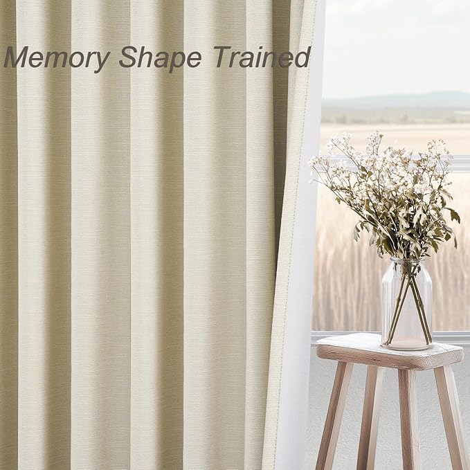 86 Inches Long Cream Colored Custom Blackout Linen Curtains Ivory Cream Pinch Pleated Noise Cancelling Curtains with Pin Hooks for Traverse Burlap Viral Drapes 2 Panels for Living Room Bedroom