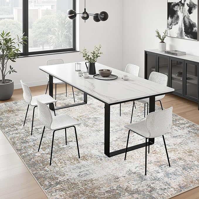 10x12 Area Rug Living Room Rug: Washable Modern Abstract Soft Thin Rug Indoor Floor No Slip Stain Resistant Carpet for Bedroom Dining Room Farmhouse Nursery Home Office - Brown Grey