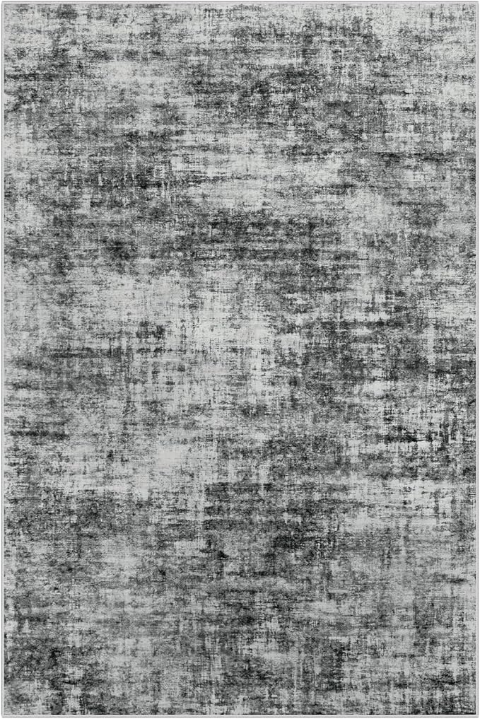 8x10 Area Rugs Washable Rug: Modern Abstract Living Room Rug Soft Anti-Skid Thin Carpet Indoor Floor Non-Shedding Carpets for Bedroom Dining Room Farmhouse Nursery Home Office Black