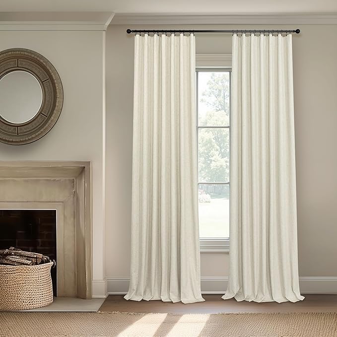 92 Inch Curtains 2 Panel Set UV Light Blocking Summer Farmhouse Curtains for Living Room Darkening Curtain for Nursery Kids Bedroom Linen Look Blackout Drape Thermal Insulating 52x92 Long Length Beige