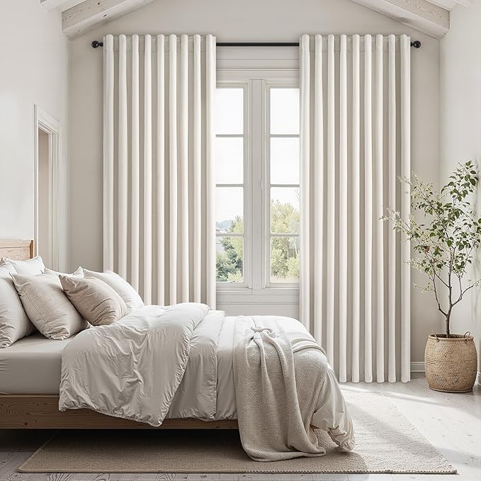 60 Inches Extra Wide Natural Linen Blackout Curtains 84 Inch Length for Living Room Natural Birch Farmhouse Bedroom Thermal Drapes for Winter Thick Window Energy Efficient 60"W x 84"L 2 Panels