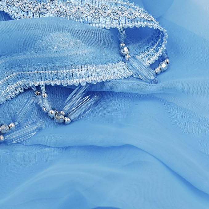 Molaxhome Lace Valance Swag Curtain 51 Inch Scalloped Sheer Curtain Panels with Crystal Beads - Rod Pocket Farmhouse Window Treatment for Kitchen Bedroom 1pc Boho Chic Drape Decor Blue