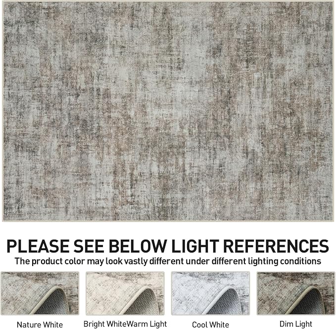 4x6 Area Rugs Washable Rug: Modern Abstract Living Room Rug Soft Anti-Skid Thin Carpet Indoor Floor Non-Shedding Carpets for Bedroom Dining Room Farmhouse Nursery Home Office Brown Black