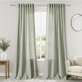 2 Panels Set Sage Green Linen Curtains 126 Inches Long for Living Room Extra Long Back Tab Curtain Neutral Farmhouse Light Filtering Semi Sheer Linen Drapes Ceiling to Floor for Large Window 52x126