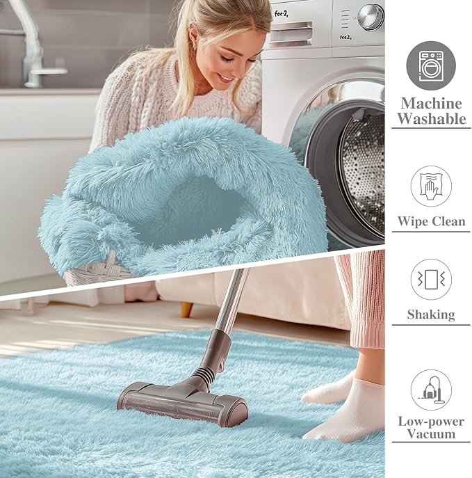 OLANLY 5x8 Machine Washable Large Area Rugs for Living Room, Bedroom, Soft Fluffy Shaggy Bedside Rug, Indoor Floor Carpet for Kids Girls and Boys, Dorms, Nursery, Home Decor Aesthetic, Light Blue
