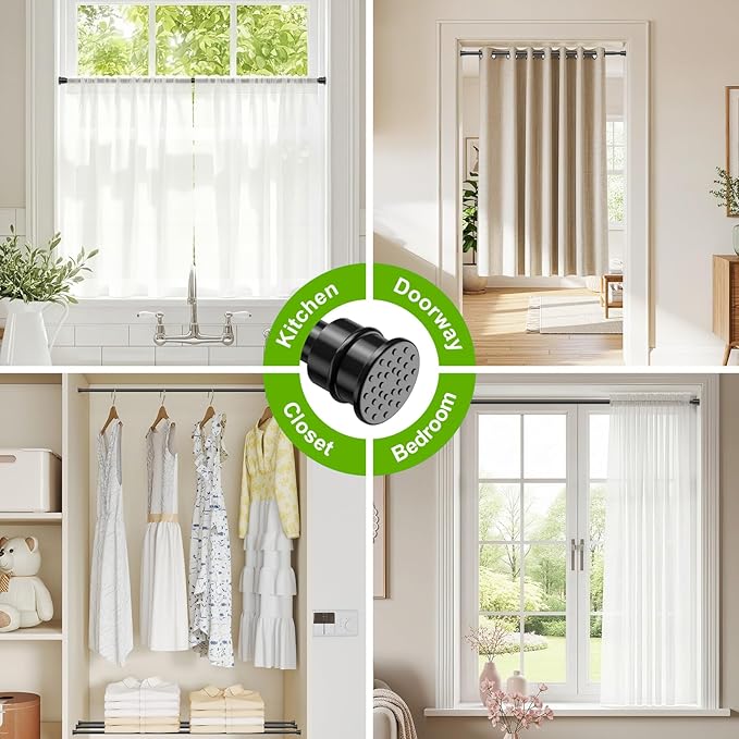2 Pack No Drill Tension Curtain Rods 28 to 41 Inch Black Small Curtain Rod Adjustable No Drilling for Window,Kitchen,Closet,Doorway,Bedroom