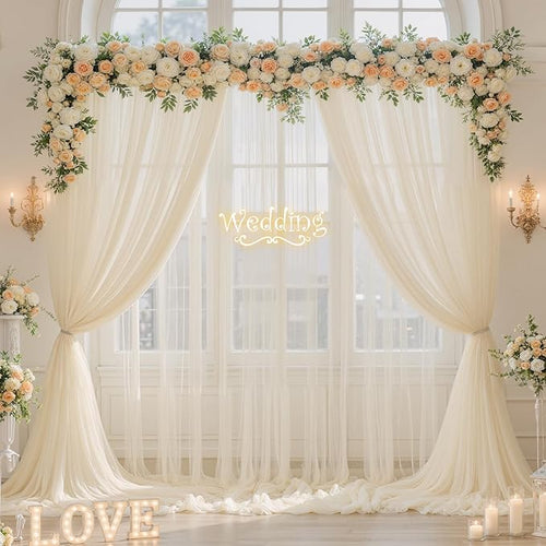 10ft x 15ft Champagne Tulle Backdrop Curtain for Parties Sheer Fabric Backdrop Curtains for Wedding Baby Shower Bridal Shower Birthday Photo Backdrop Drapes Background Decorations 2 Panels 5ft x 15ft