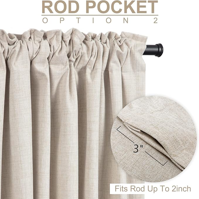 100% Blackout Shield Linen Blackout Curtains for Bedroom 96 Inches Long, Back Tab/Rod Pocket Living Room Drapes, Thermal Insulated Blackout Curtains 1 Panel Set, 100" W x 96" L, Cream