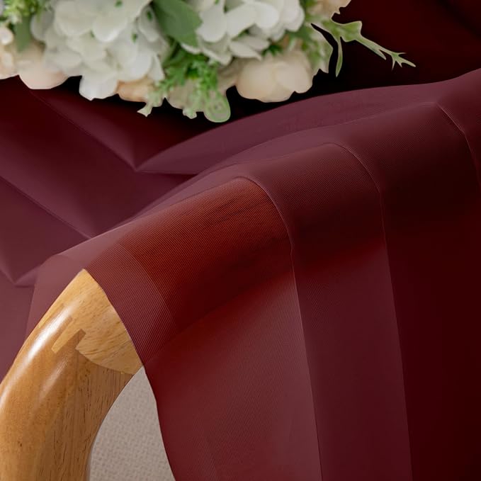 Aiyufeng 108 Inch Red Sheer Window Curtains for Farmhouse, Rod Pocket Voile Window Treatment Vertical Panels for Study Room/Bedroom/Living Room, Burgundy, W40 x L108, 2 Panels