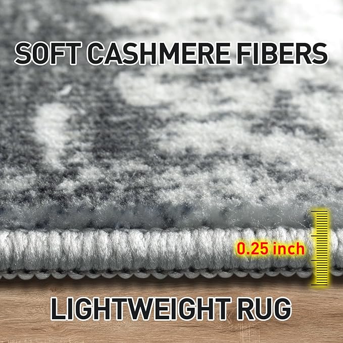 6x9 Area Rugs Washable Rug: Large Modern Abstract Living Room Rug Soft Anti-Skid Thin Carpet Indoor Floor Non-Shedding Carpets for Bedroom Dining Room Farmhouse Nursery Home Office Black Grey Gold