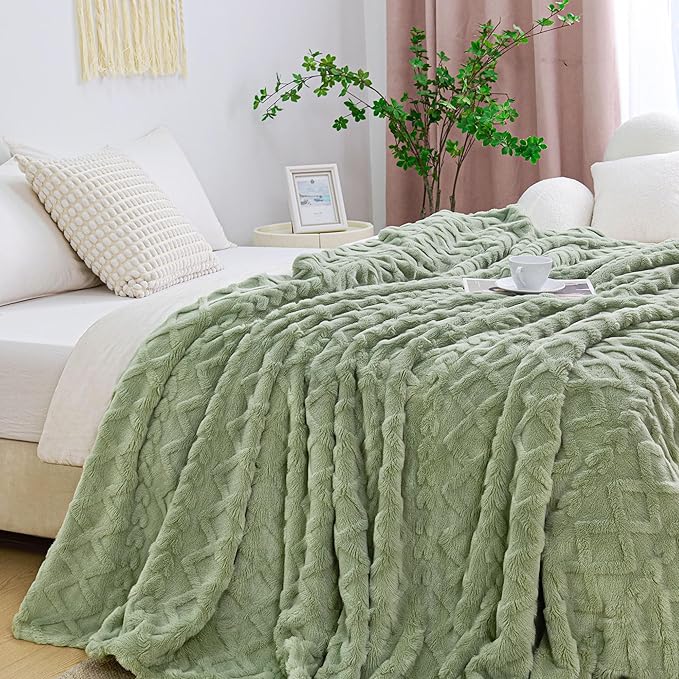 Aganear Twin Blanket - 3D Stylish Design, Lightweight Blanket Super Soft, Warm, Decorative Present for All Seasons, Portable Throw Blankets for Couch, Sofa, Bed, Car(60"×80", Sage Green)