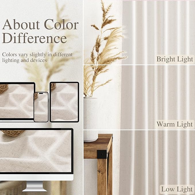 Beige Flax Linen Curtains 92 inches Long for Living Room 2 Panel Tan Burlap Textured Drapes Semi Sheer Privacy Window Curtain Vintage Country Rustic Farmhouse Drop Cloth Curtain for Dinning Room
