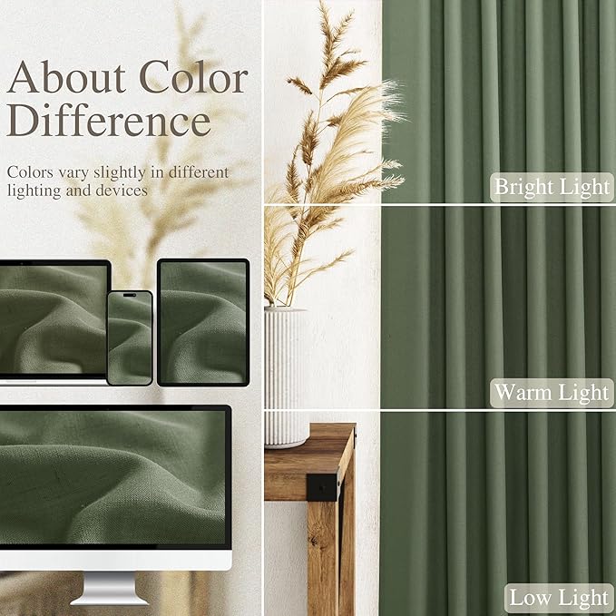 128 Inch Extra Long Curtain for Floor to Ceiling High Window Olive Green Linen Back Tab Curtains for Living Room Filtered and Breathable Semi Sheer Drapes Modern Farmhouse Boho Decor 52x128,2PCS