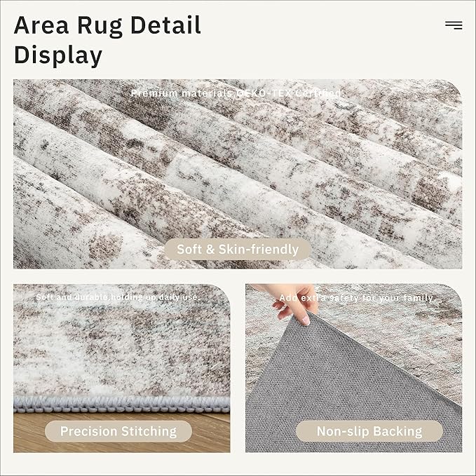 3x5 Rug, Abstract Small Area Rug for Kitchen, Entryway, Machine Washable Non-Slip Throw Rug, Vintage Carpet for Nursery Coffee Table Pink Grey