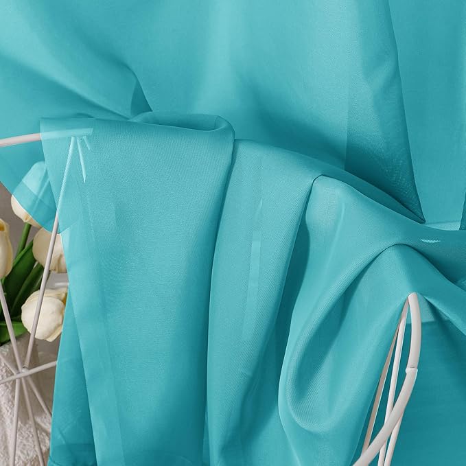 Aiyufeng Turquoise Sheer Curtains 72 Inch Length 2 Panels Set, Light Filtering Airy Rod Pocket Turquoise Window Curtain Treatment Drapes for Kitchen Bedroom Living, Each 42Wx72L Inches