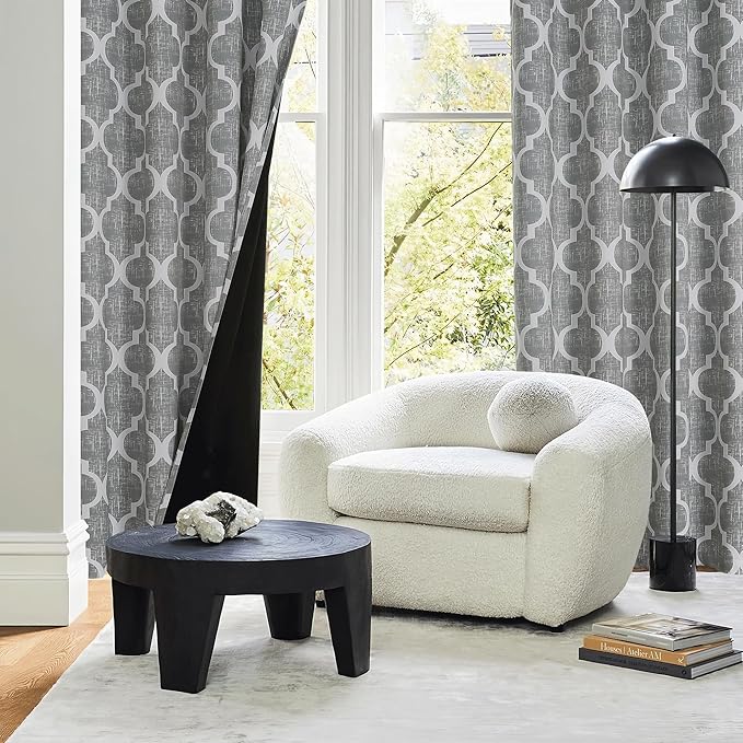 Beauoop 100% Blackout Curtains 45 Inches Long 2 Panels for Bedroom Living Room Grey Moroccan Geo Room Darkening Thermal Insulated Soundproof Grommet Top Window Treatments Drapes, 50x45 Set of 2