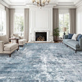 10x14 Area Rugs for Living Room, Non Slip Machine Washable Vintage Rugs, Low Pile Lightweight Large Rug for Bedroom, Dining Room, Home Office Blue