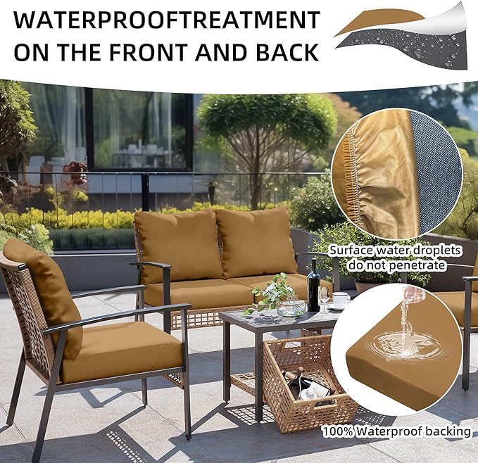 12Pcs Outdoor Cushion Covers, Patio Cushion Covers,Stretch Elastic Slipcovers, Replacement Washable & Reusable Furniture Protector for Patio Couch (Camel Color,Cover Only)