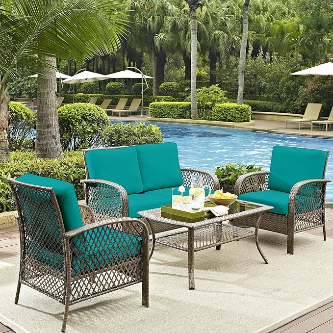 8Pcs Outdoor Cushion Covers, Patio Cushion Covers,Stretch Elastic Slipcovers, Replacement Washable & Reusable Furniture Protector for Patio Couch (Peacock Blue,Cover Only)