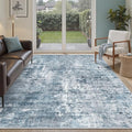 5x8 Area Rugs Blue/Grey Low Pile Indoor Washable Trendy Faded Style Rugs for Bedroom Living Room Dining Room Foldable Non-Slip Thin Print Home Office Mat