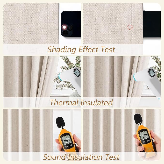 Guken 100% Blackout Linen Curtains 102 Inch Length 2 Panels Set for Living Room Bedroom Back Tab Thermal Insulated Black Out Drapes Room Darkening Room Darkening Farmhosue Window Curtains, 52x102