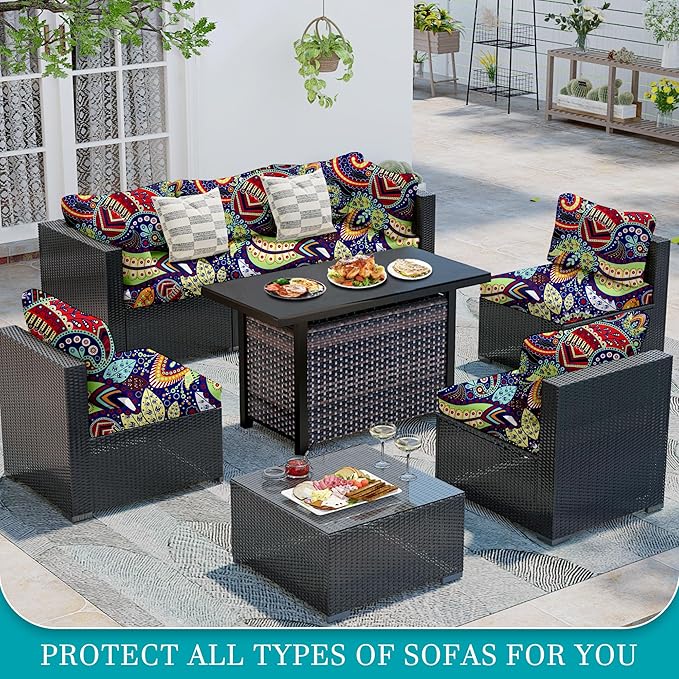 12 Pcs Stretch Patio Cushion Covers,Outdoor Couch Covers Replacement,Outdoor Couch & Sofa Slipcovers,for Patio Furniture Cushion Covers,Washable Reusable Furniture Protector (Rococo ,Cover Only)