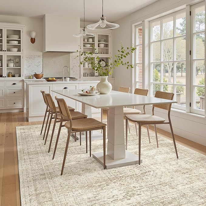 4x6 Area Rugs for Living Room, Vintage Washable Rugs for Dining Room, Bedroom, Home Office Decor, Non-Slip Beige Carpet Thin Rug