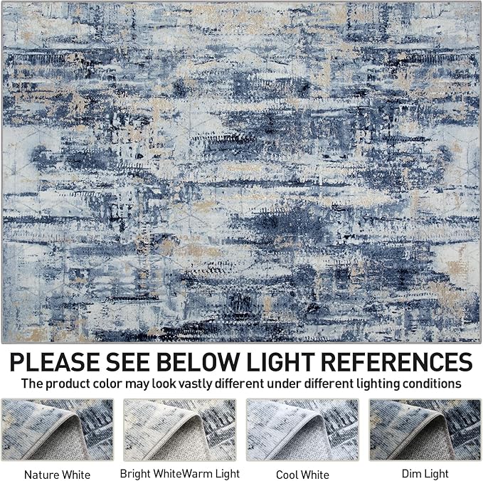 6x9 Area Rugs Washable Rug: Large Modern Abstract Living Room Rug Soft Anti-Skid Thin Carpet Indoor Floor Non-Shedding Carpets for Bedroom Dining Room Farmhouse Nursery Home Office Blue Gold