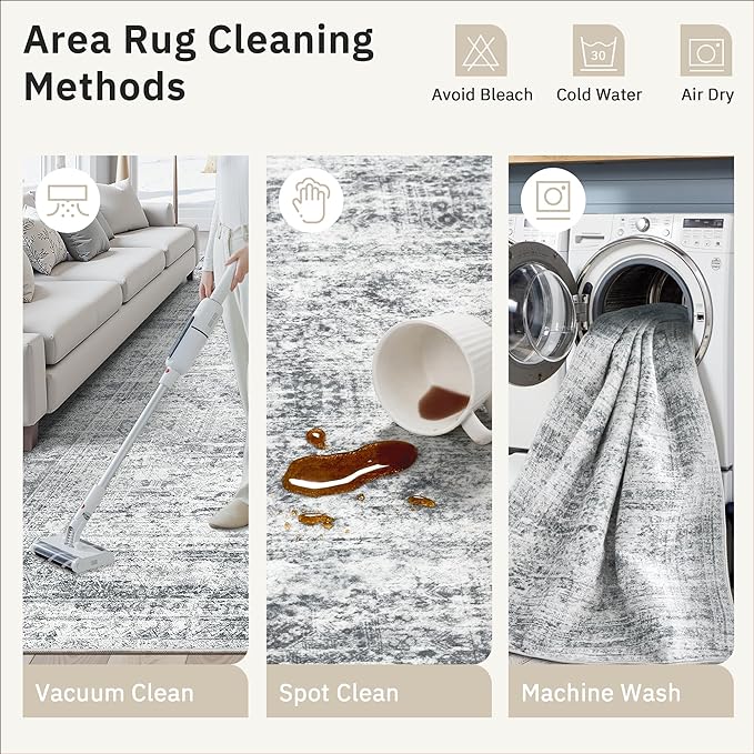6x9 Area Rug for Living Room Washable 6x9 Gray Rug Non-Slip Modern Rugs for Bedroom Dinning Room Ultra-Thin Indoor Grey Rug
