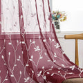 AmHoo 2 Panels Embroidered Leaf Pattern Semi Sheer Curtains Foliage Floral Voile Window Draperies Treatment for Bedroom Living Room Rod Pocket Burgundy Red 53 x 63 Inch