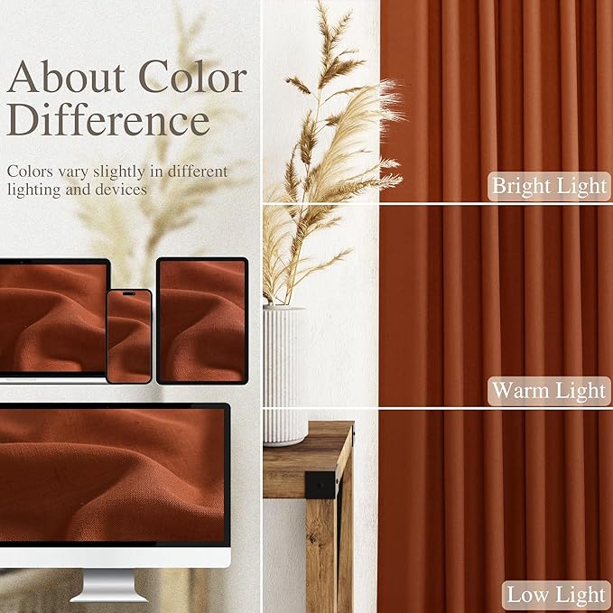 2 Panels Terracotta Linen Curtains 105 inches Long for Living Room Extra Long Back Tab Semi Sheer Rustic Farmhouse Boho Curtains Ceiling to Floor Length 105 inch for Large Window Rust Colored 9 FT